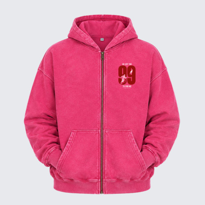 Washed Zip-Up Hoodie - He Left The 99 To Find Me - Pink (front)