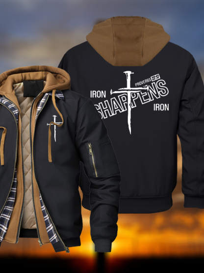 Iron Sharpens Warm Hooded Bomber Jacket