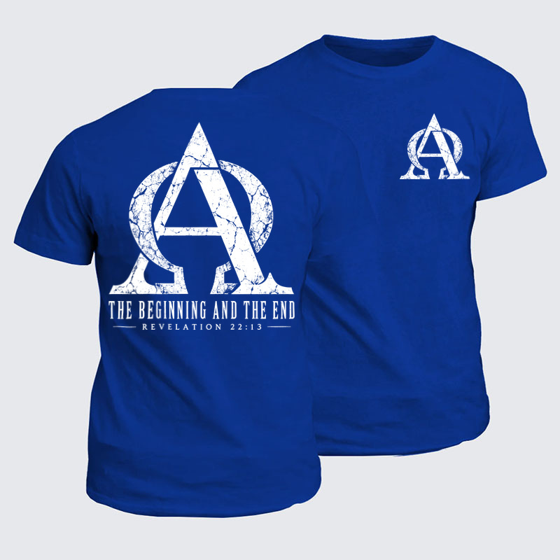 Classic Cotton Tee - Alpha & Omega – The Beginning and the End - Royal Blue (front and back)