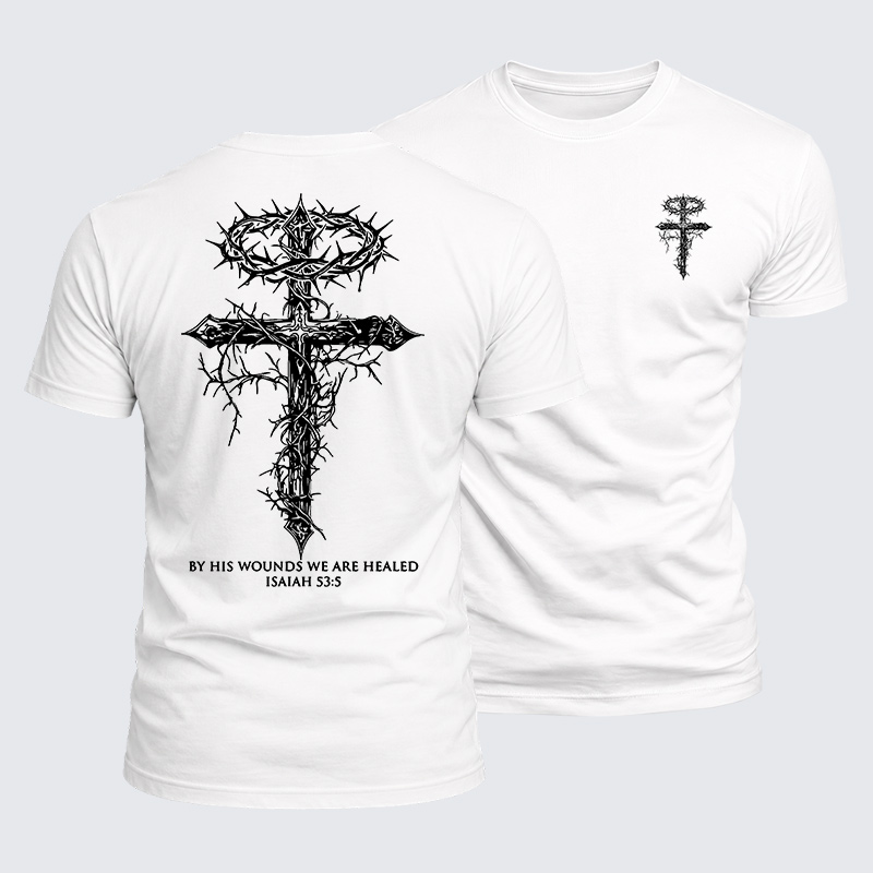 By His Wounds We Are Healed Jesus God Christian  – Luxe Mercerized Interlock Cotton Tee