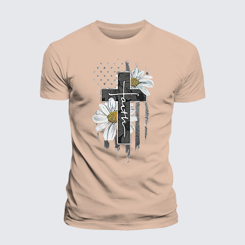 Flower Cross Faith Jesus God Christian Premium Mercerized Cotton Tee