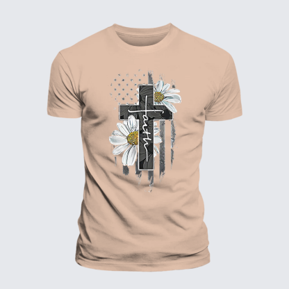 Flower Cross Faith Jesus God Christian Premium Mercerized Cotton Tee