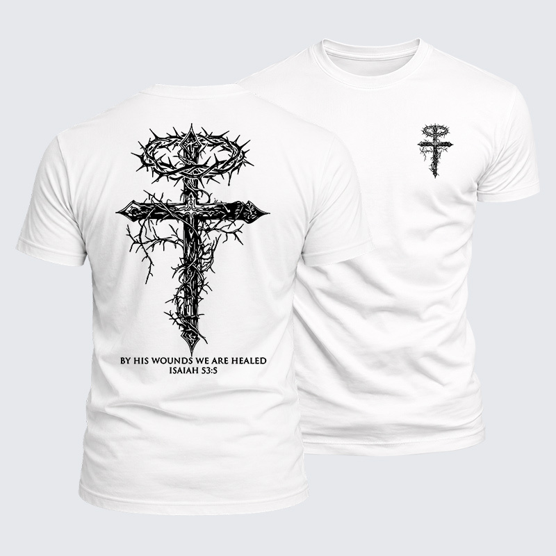 By His Wounds We Are Healed Jesus God Christian  – Luxe Mercerized Interlock Cotton Tee