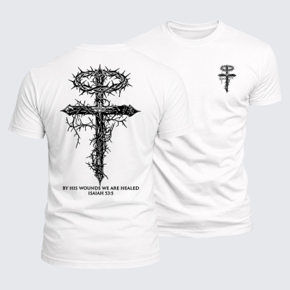 By His Wounds We Are Healed Jesus God Christian  – Luxe Mercerized Interlock Cotton Tee