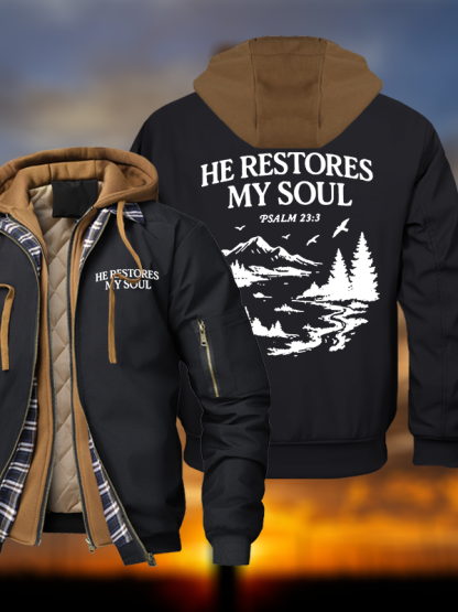 He Restores My Soul Warm Hooded Bomber Jacket