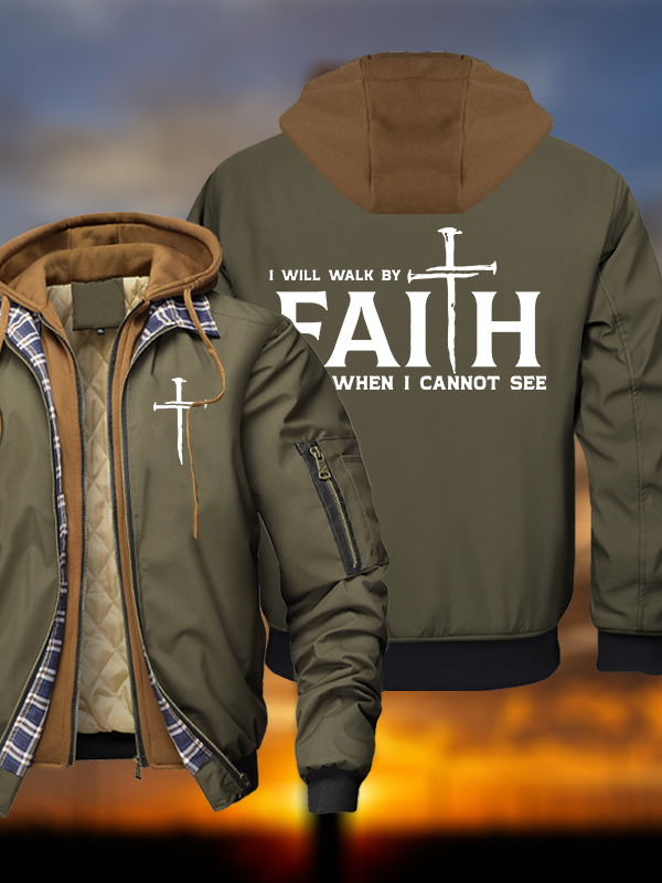 I Will Walk By Faith Warm Hooded Bomber Jacket
