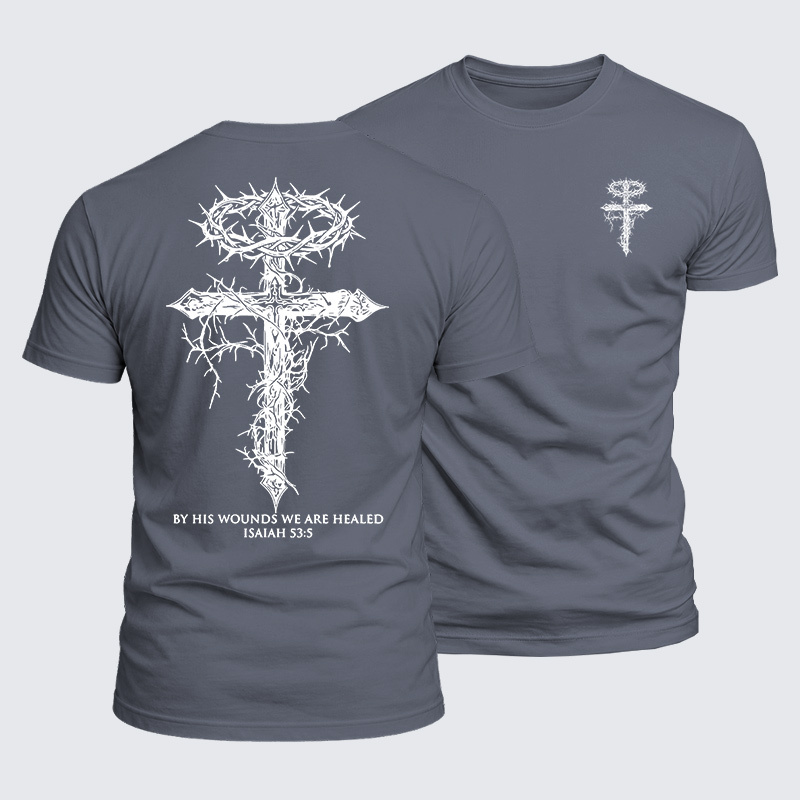 By His Wounds We Are Healed Jesus God Christian  – Luxe Mercerized Interlock Cotton Tee