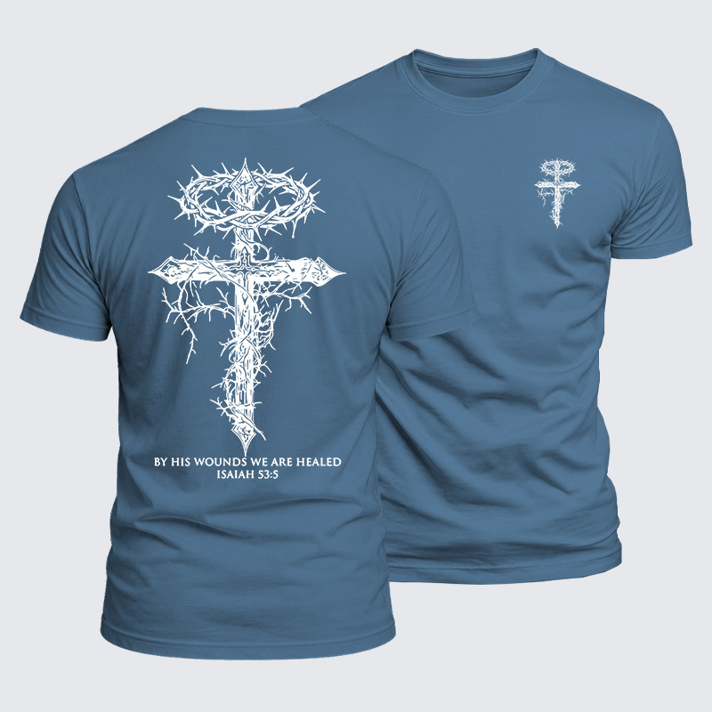 By His Wounds We Are Healed Jesus God Christian  – Luxe Mercerized Interlock Cotton Tee
