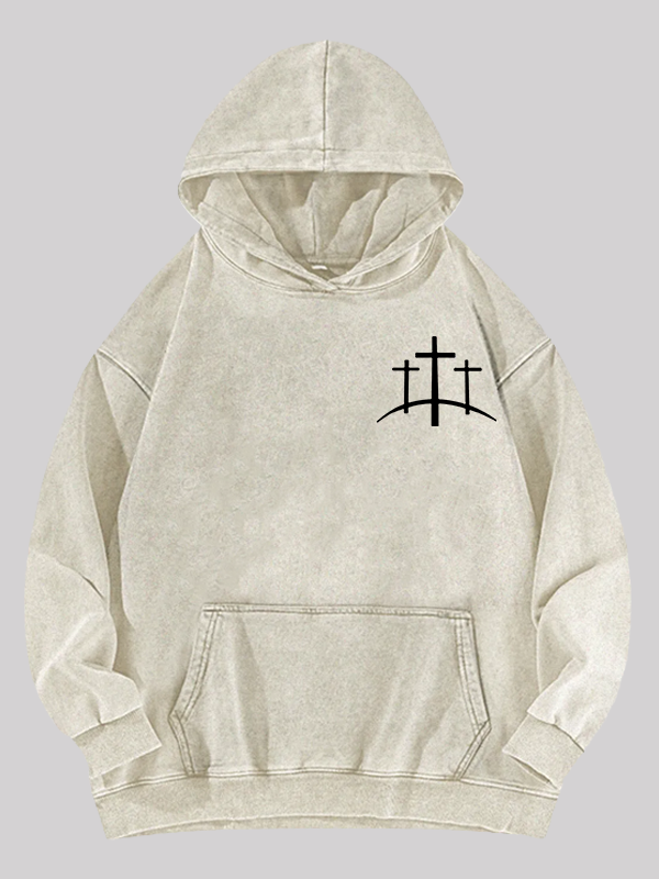 Cross Printed Jesus God Christian Washed Hoodie