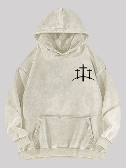 Cross Printed Jesus God Christian Washed Hoodie