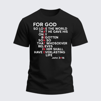Heavyweight Cotton Tee - For God Bible Verse Jonh 3:16