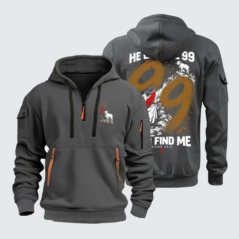 Zipper Hoodies - He Left The 99 - Lost Sheep Cross - Dark Gray (front and back)