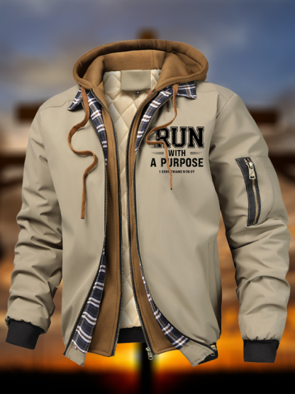 Run With Purpose Warm Hooded Bomber Jacket