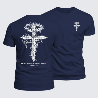 By His Wounds We Are Healed Jesus God Christian  – Luxe Mercerized Interlock Cotton Tee