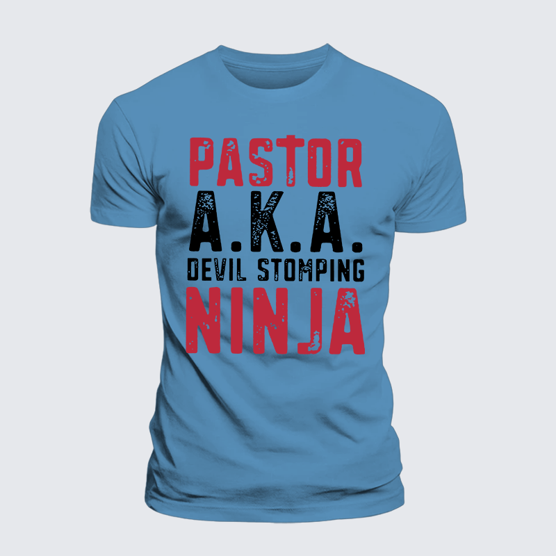 Pastor Aka Devil Stomping Ninja Jesus God Christian Premium Mercerized Cotton Tee