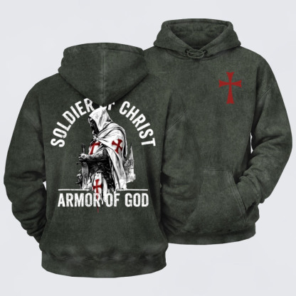 Washed Hoodie - Soldier of Christ Armor Of God Crusader Spirit