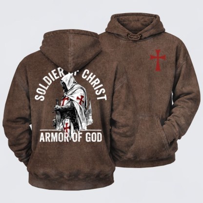 Washed Hoodie - Soldier of Christ Armor Of God Crusader Spirit