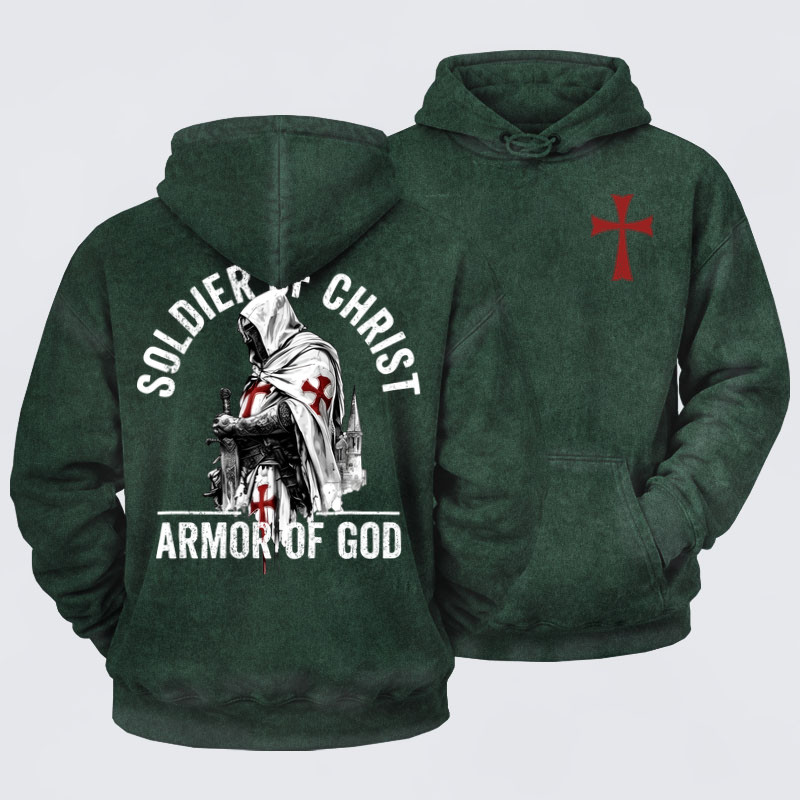 Washed Hoodie - Soldier of Christ Armor Of God Crusader Spirit