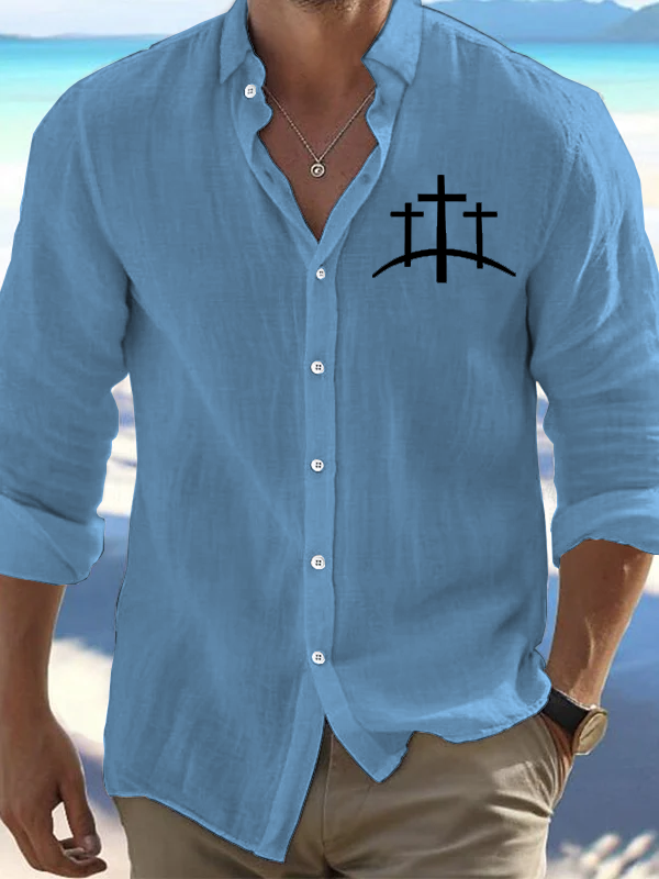 Men's Cross Printed Simple Resort Casual Shirt