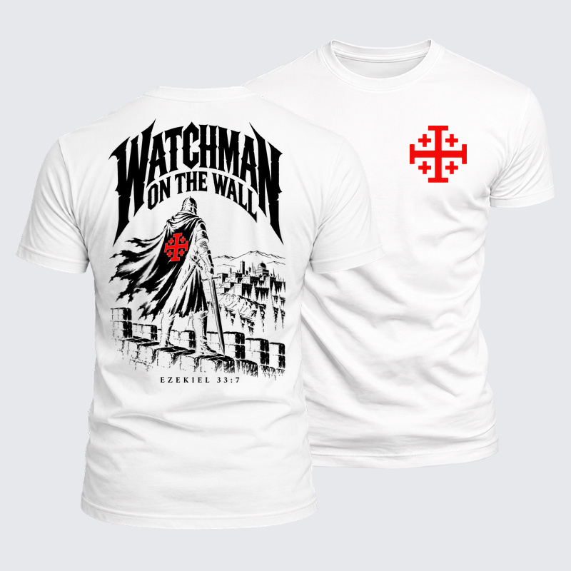 Luxe Mercerized Cotton Tee - Watchman on the Wall – Ezekiel 33:7 - White (front and back)
