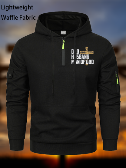 Dad, Husband, Man Of God Waffle Fabric Zipper Hoodies