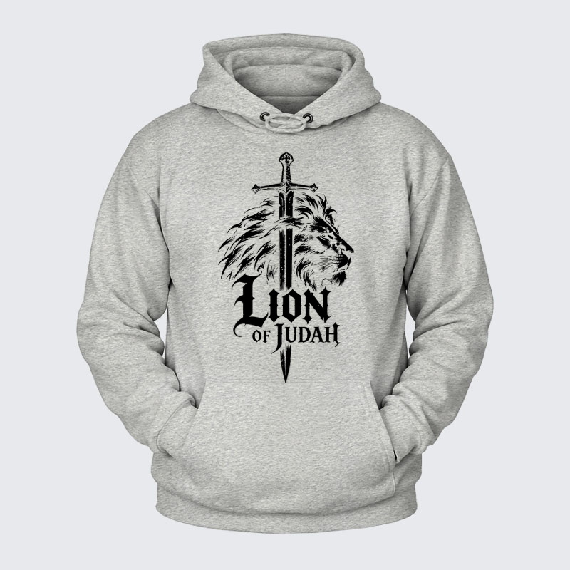 Plush Fleece-Lined Hoodie - Lion of Judah - Light Heather Gray (front)