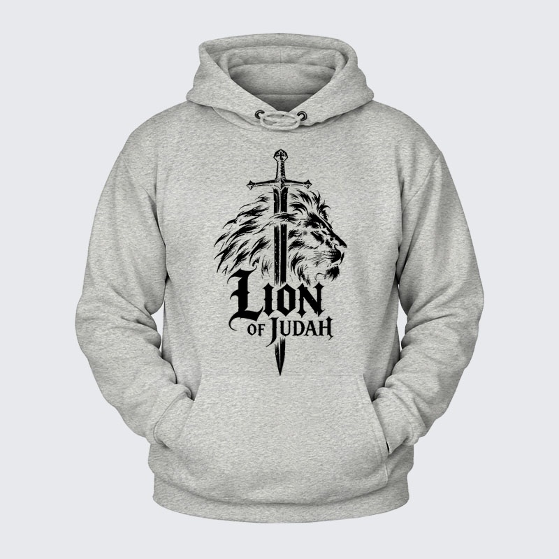 Plush Fleece-Lined Hoodie - Lion of Judah - Light Heather Gray (front)