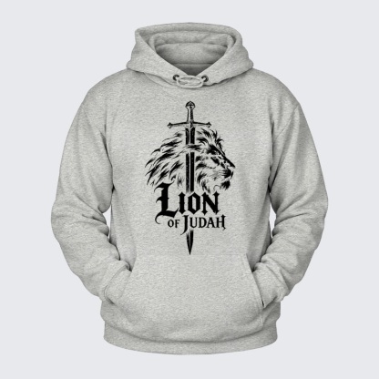 Plush Fleece-Lined Hoodie - Lion of Judah - Light Heather Gray (front)