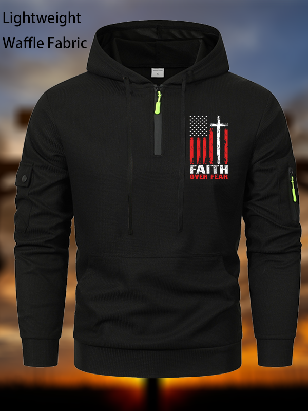 Faith Over Fear Flag Waffle Fabric Zipper Hoodies