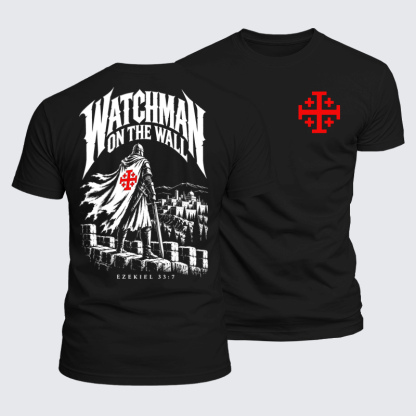 Luxe Mercerized Cotton Tee - Watchman on the Wall – Ezekiel 33:7 - Black (front and back)