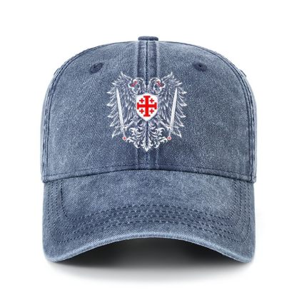 Heritage Washed Cap - Jerusalem Cross – Christian Double-Headed Eagle Warrior - Navy (front)