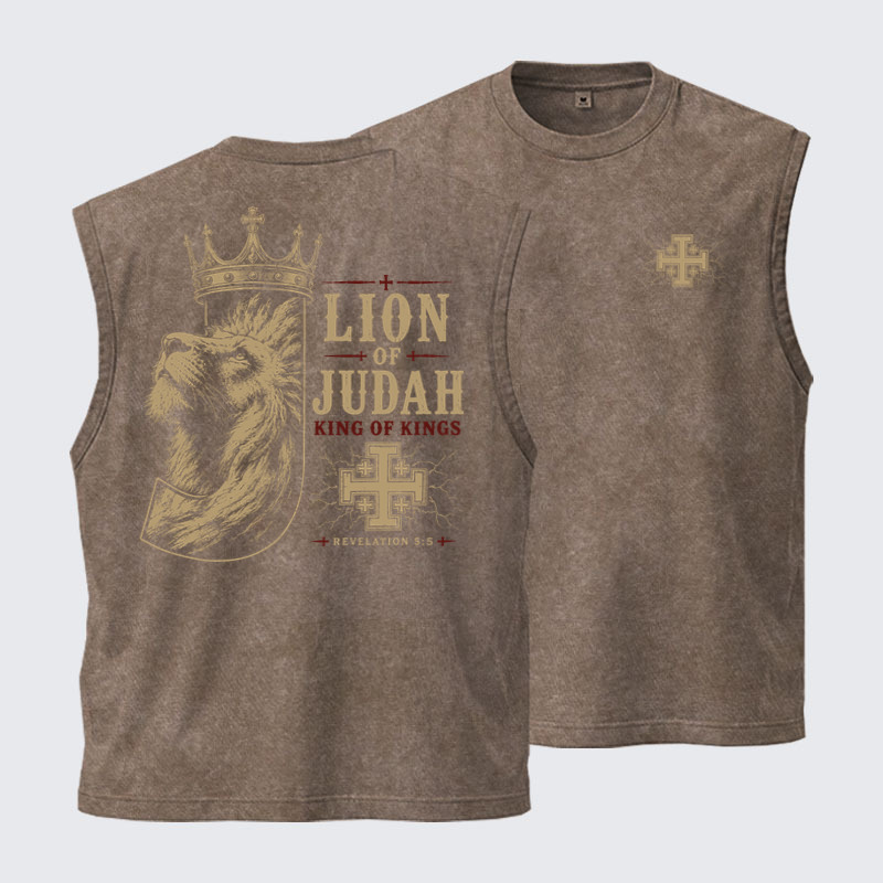 Washed Tank Top - Lion of Judah - Coffee (front and back)