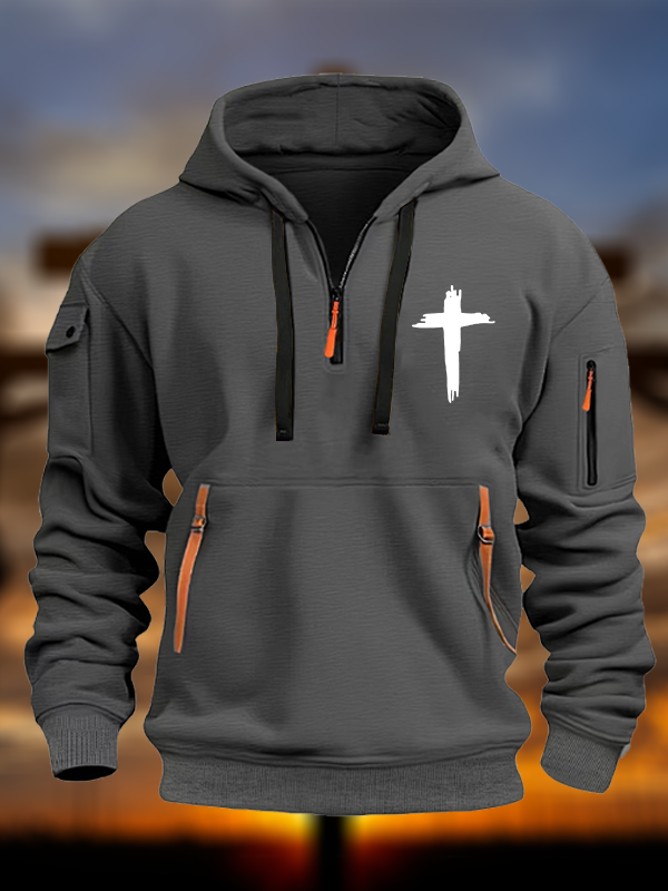 Cross Printed Zipper Hoodies