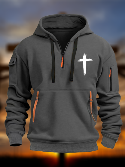 Cross Printed Zipper Hoodies