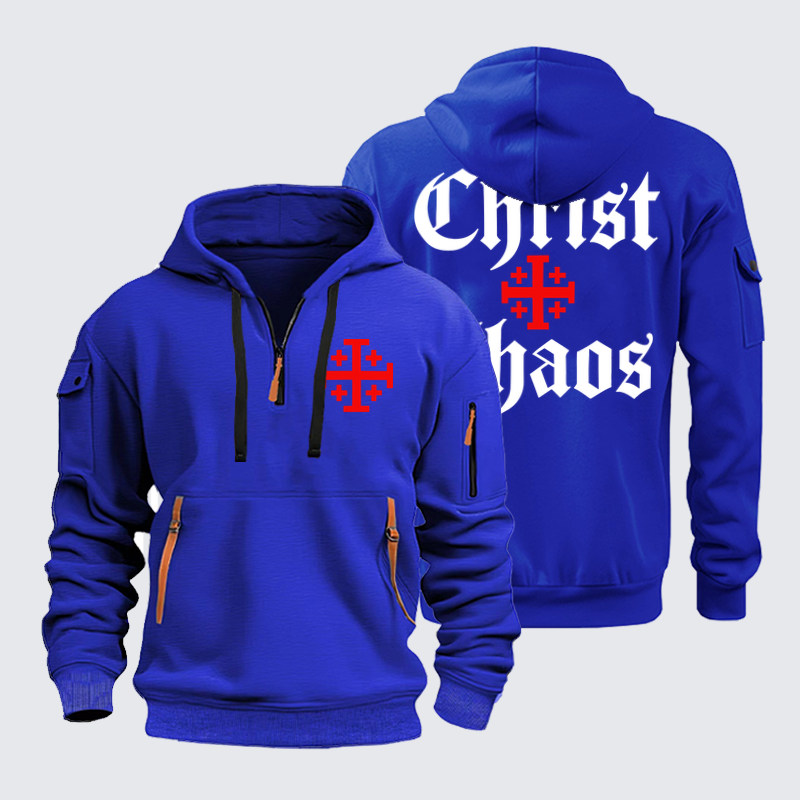Zipper Hoodies - Christ Or Chaos Jerusalem Cross - Royal Blue (front and back)