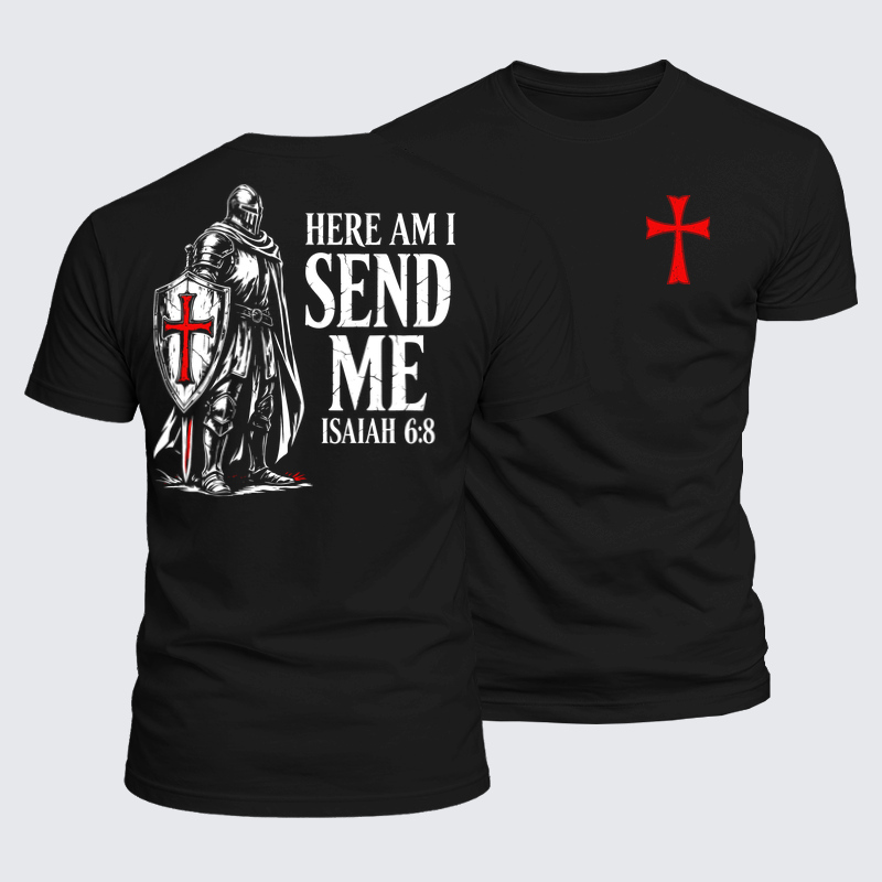 Luxe Mercerized Cotton Tee - Templar Knight Faith Warrior - Black (front and back)