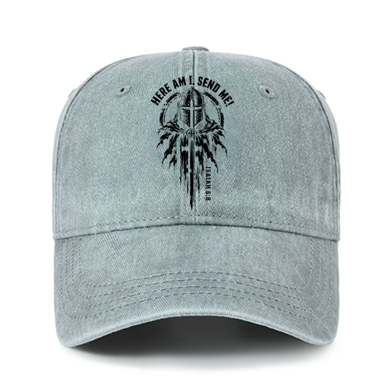 Heritage Washed Cap - Here Am I, Send Me – Isaiah 6:8 Christian Knight