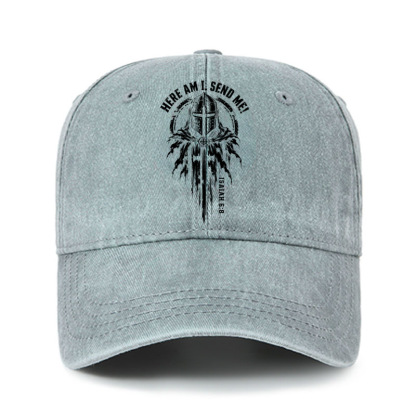 Heritage Washed Cap - Here Am I, Send Me – Isaiah 6:8 Christian Knight