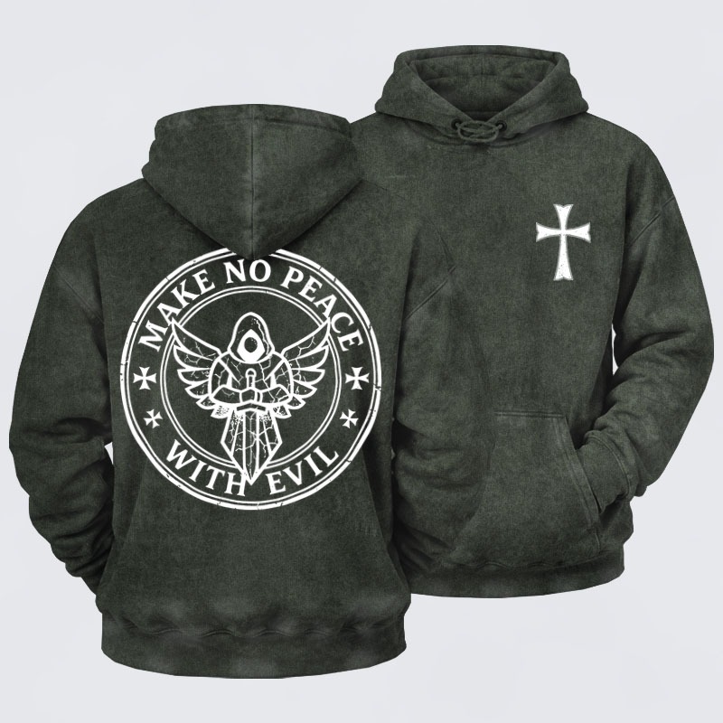 Washed Hoodie    - Make No Peace with Evil Knight Templar Jerusalem Cross