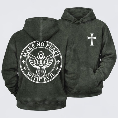 Washed Hoodie    - Make No Peace with Evil Knight Templar Jerusalem Cross
