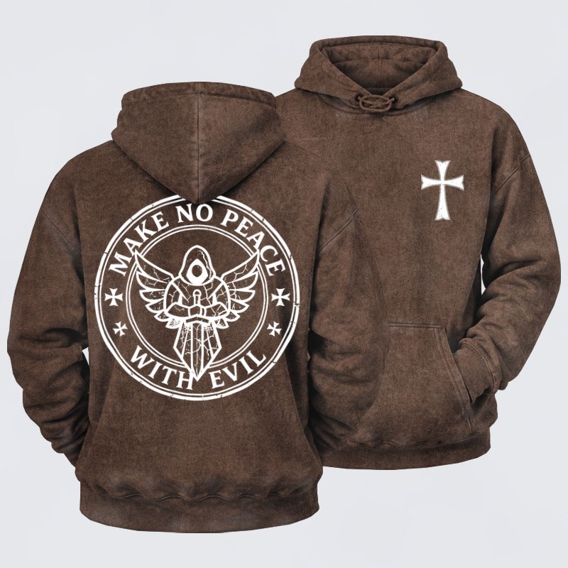 Washed Hoodie    - Make No Peace with Evil Knight Templar Jerusalem Cross