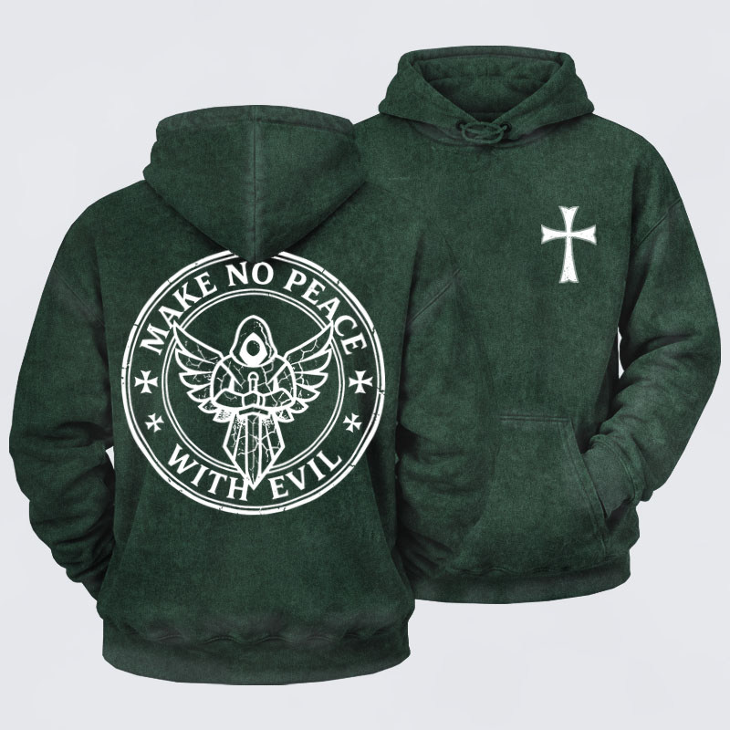 Washed Hoodie    - Make No Peace with Evil Knight Templar Jerusalem Cross