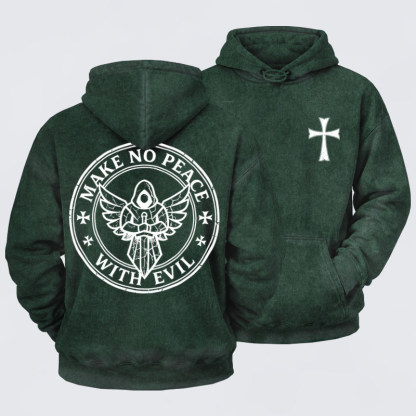 Washed Hoodie    - Make No Peace with Evil Knight Templar Jerusalem Cross