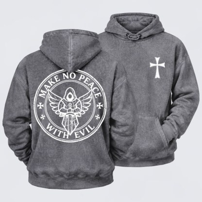 Washed Hoodie    - Make No Peace with Evil Knight Templar Jerusalem Cross