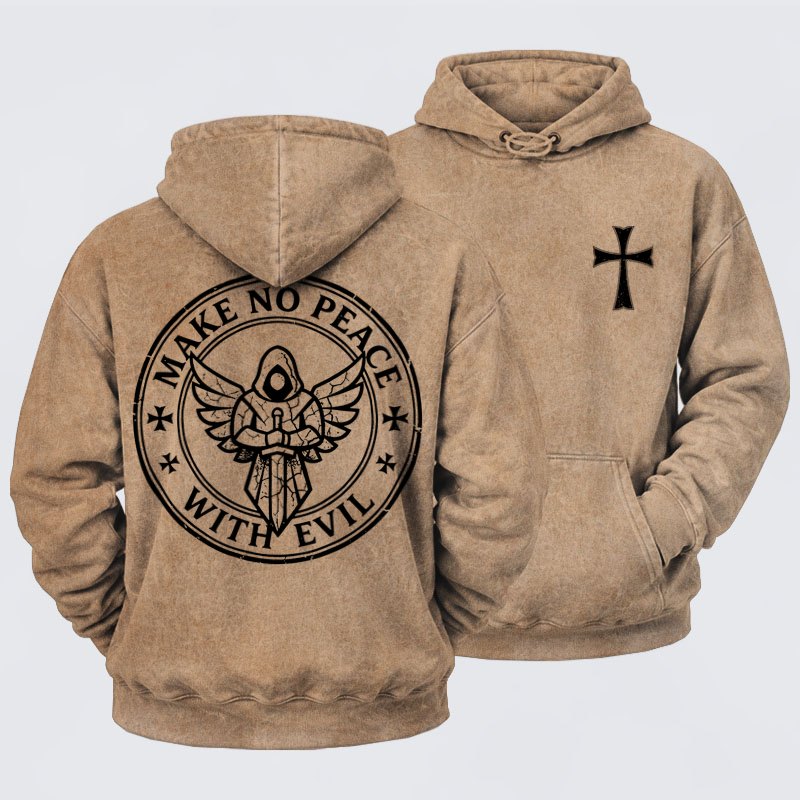 Washed Hoodie    - Make No Peace with Evil Knight Templar Jerusalem Cross