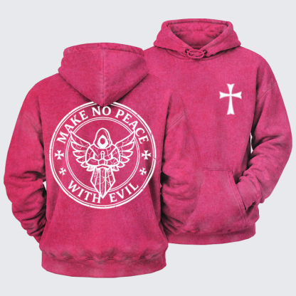 Washed Hoodie    - Make No Peace with Evil Knight Templar Jerusalem Cross