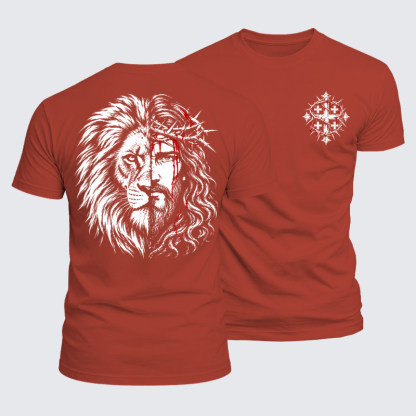 Luxe Mercerized Cotton Tee -Lion of Judah & Jesus – Crown of Thorns