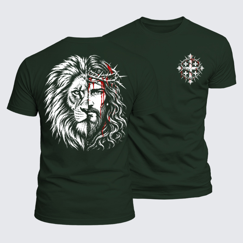 Luxe Mercerized Cotton Tee -Lion of Judah & Jesus – Crown of Thorns