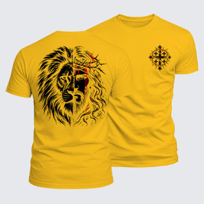 Luxe Mercerized Cotton Tee -Lion of Judah & Jesus – Crown of Thorns