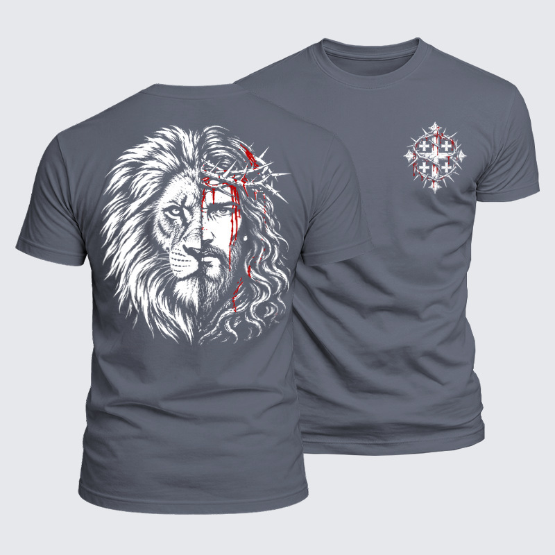 Luxe Mercerized Cotton Tee -Lion of Judah & Jesus – Crown of Thorns
